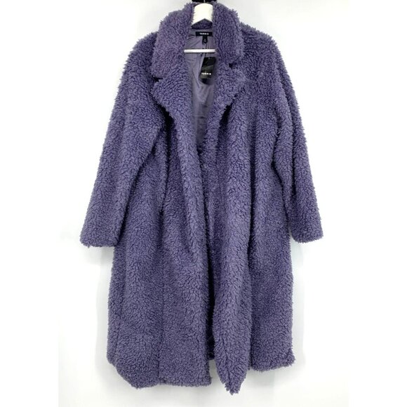 Torrid 0 Maxi Coat Size 12 Purple Soft Sherpa Open Front Lined NWT - Picture 6 of 15